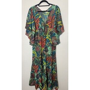 BOEMO Anthropologie Floral Tropical maxi tiered dress green Size L